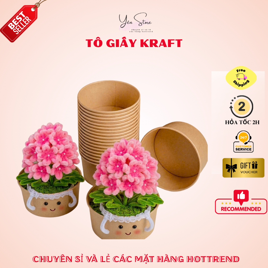 Tô Giấy Làm Chậu Hoa Kẽm Nhung- Chất Liệu Giấy Cứng, Nhiều Kích Thước, Phụ Kiện Làm Hoa Trang Trí